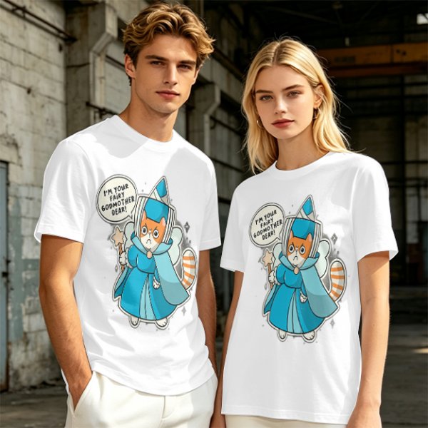 Olive T-Shirt With Fairy Godmother Cat Graphic Print