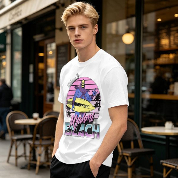 Welcome to Myahmi Beach Skeletor Surf Graphic T-Shirt