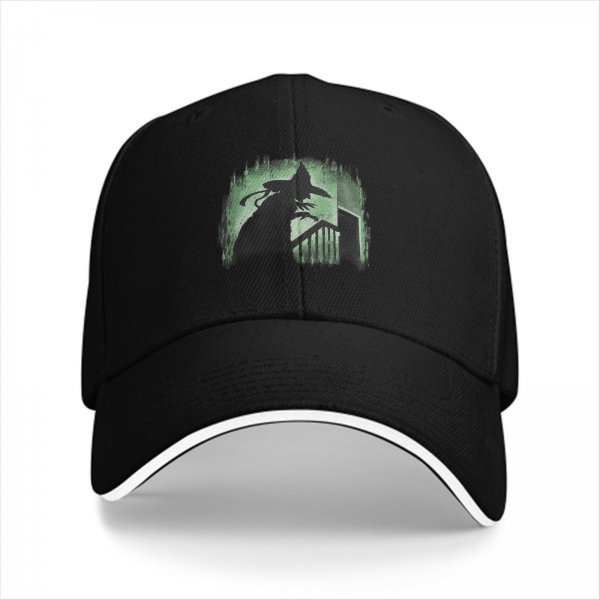 Black Baseball Cap with Spooky Witch Silhouette Halloween Print