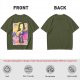 Oriental anime character graphic olive green casual t-shirt