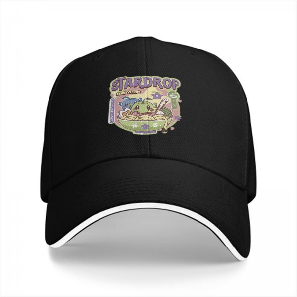 Black Baseball Cap With Stardrop Ramen Kawaii Print