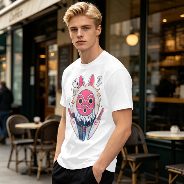 Olive T-Shirt with Princess Mononoke Mask and Kodama Print