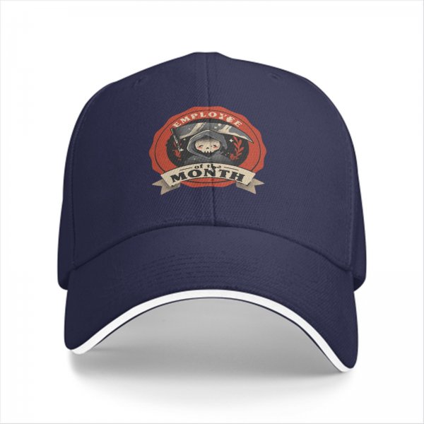 Black Baseball Cap With Employee Of The Month Grim Reaper Print