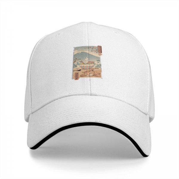 Black Baseball Cap with Ukiyo-e Style Ramen and Mount Fuji Art