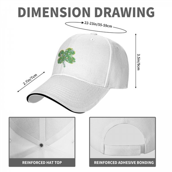 Black baseball cap with decorative four-leaf clover graphic