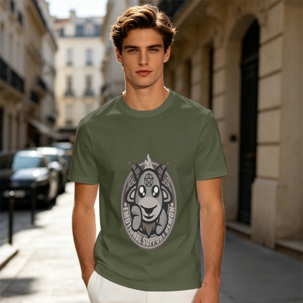Olive T-Shirt With Cute Emotional Support Demon Goat Graphic
