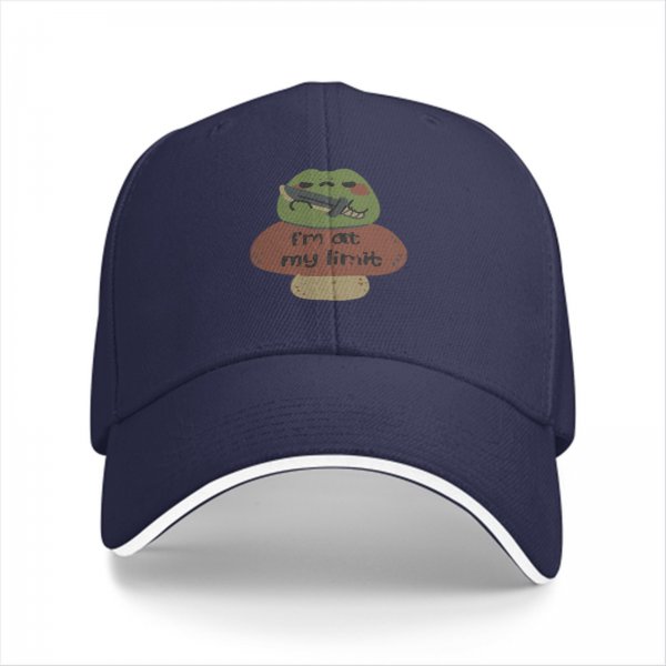 Black baseball cap with frog holding knife and 'I'm at my limit' print
