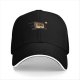 Black baseball cap with running cassette tape graphic