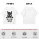 Olive graphic t-shirt with black cat holding 'for a year or two' text