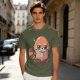 Olive T-Shirt with Cute Red Panda Reading Book Graphic
