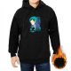 Black hoodie with anime character silhouette and wisteria floral art
