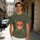 Olive T-Shirt with Smiling Pumpkin Corn Crossbones Graphic
