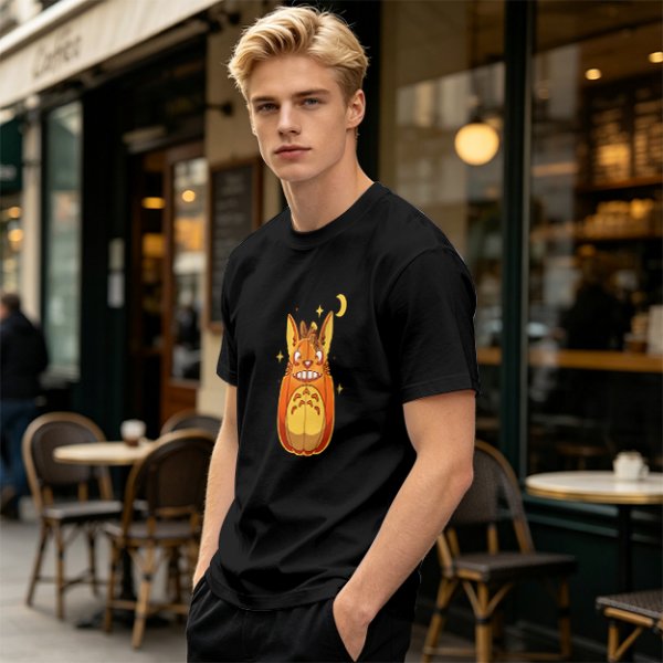 Olive T-Shirt With Cute Pumpkin Creature And Moon Star Print