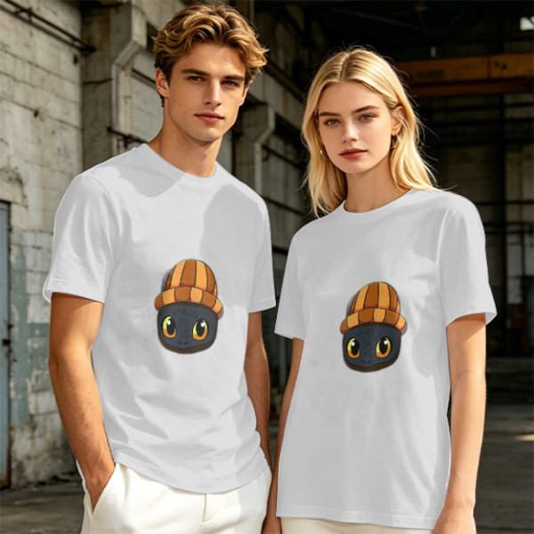 Olive T-Shirt Featuring a Cute Dragon Wearing a Striped Beanie