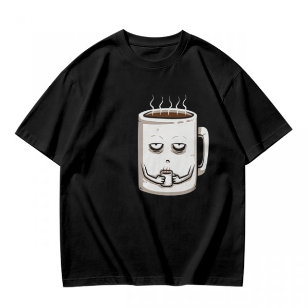 Oversized Army Green T-Shirt With Tired Coffee Mug Graphic