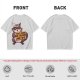 Olive t-shirt with a raccoon holding a fast food trash sign