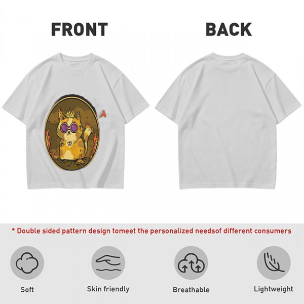 Olive T-Shirt With Flaming Royal Cat Portrait Print