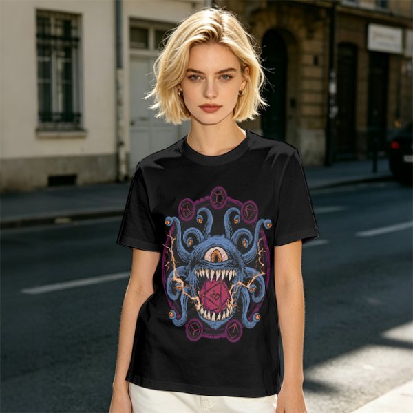 Olive T-Shirt With Dungeons & Dragons Beholder Monster Print