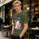 Olive green t-shirt with 'SUPER MOO' and cartoon cow graphic