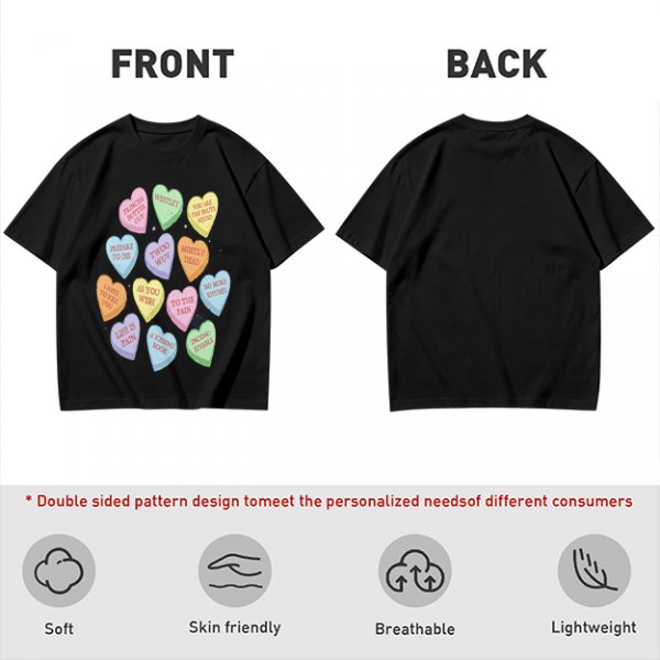 Olive T-shirt with Princess Bride themed conversation heart candies