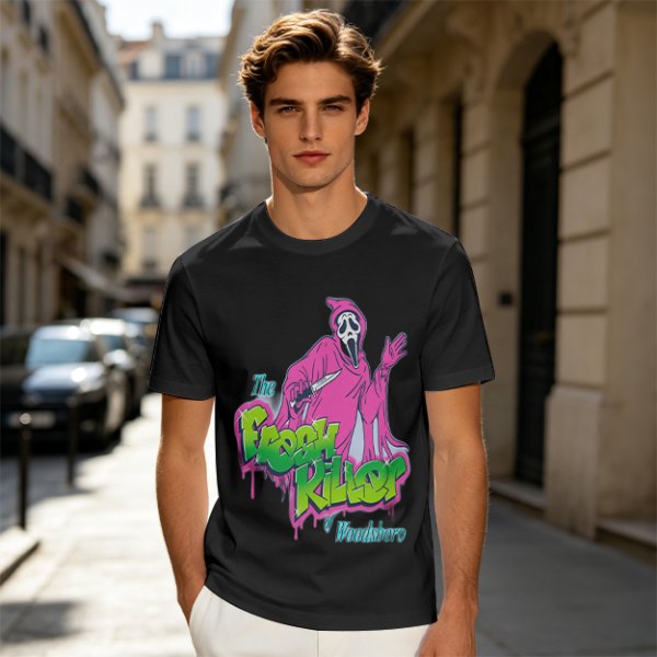 Olive T-Shirt with Neon Pink Ghostface 'The Fresh Killer' Print