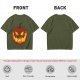 Olive Green T-Shirt With Scary Jack O' Lantern Pumpkin Print
