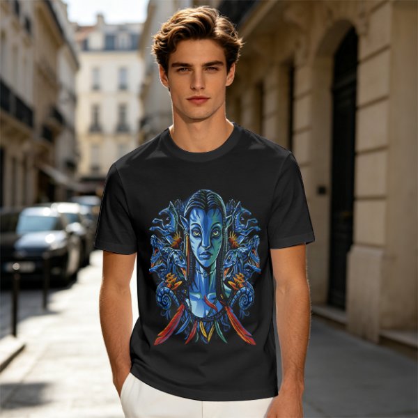 Olive T-Shirt with Na'vi Character and Pandora Creatures Artwork