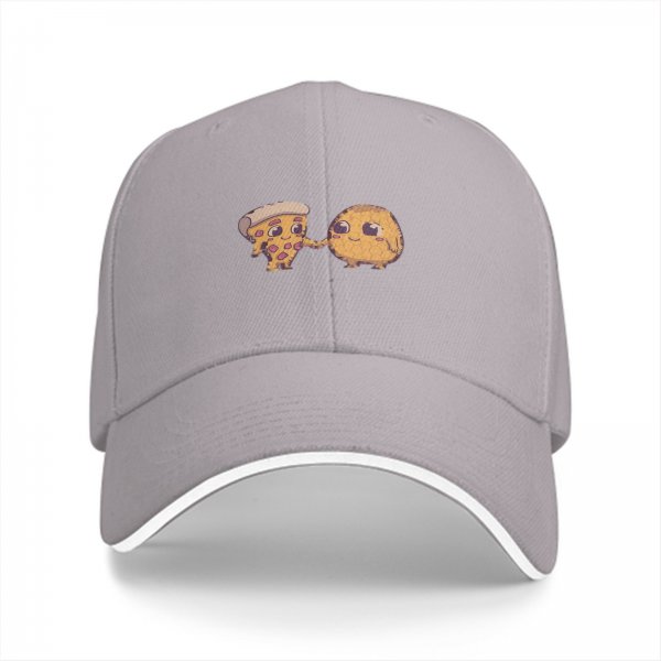 Black baseball cap with cute pizza and potato friends design