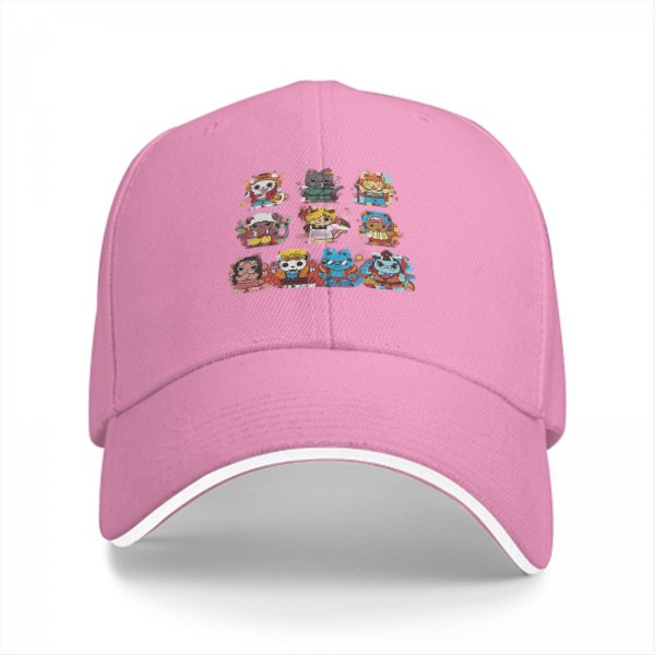 Black Baseball Cap With Cute Anime Character Mashup Print