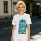 Olive T-Shirt With Blue Maneki-Neko Monster Graphic Print