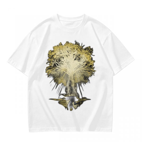 Olive Green T-Shirt With Glowing Tree Reflection Art