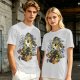 Olive Green T-Shirt With Mystical Cat Silhouette Graphic Print