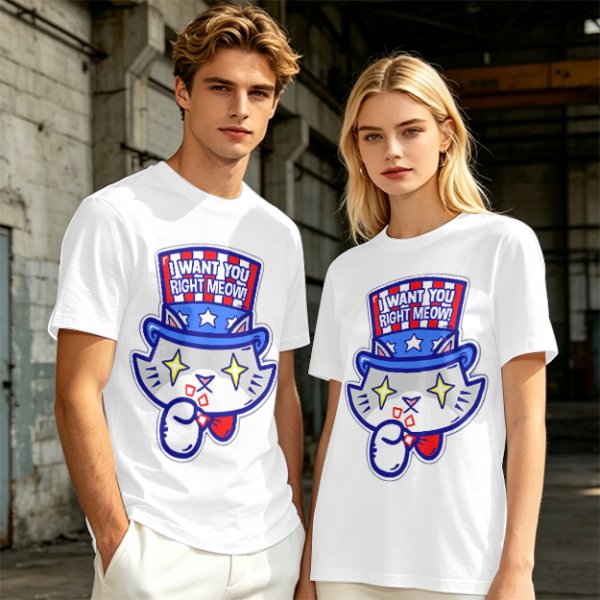 Olive T-Shirt With Patriotic Cat 'I Want You Right Meow' Print