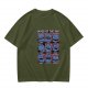 Olive T-Shirt With Mood Of The Day Blue Dragon Character Grid Print