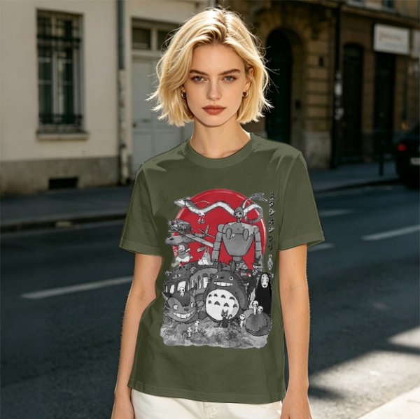 Studio Ghibli Characters Graphic Olive T-Shirt
