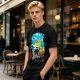 Olive T-shirt with anime pig pilot and seaplane graphic