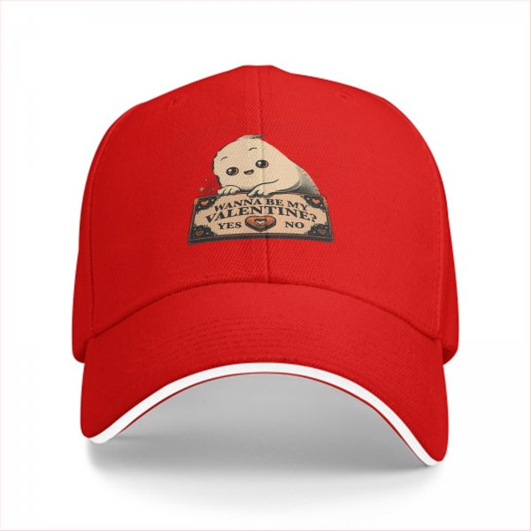 Black baseball cap with cute ghost 'Wanna Be My Valentine?' print