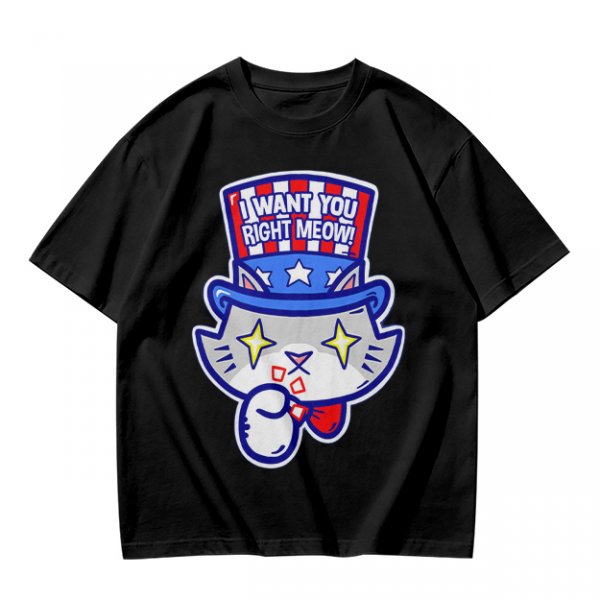 Olive T-Shirt With Patriotic Cat 'I Want You Right Meow' Print