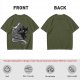 Olive Green T-Shirt With Black Cat Peeking From Knight Helmet Art