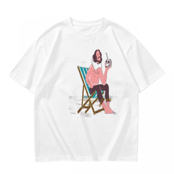 Olive T-Shirt With Relaxed Bearded Man Holding Skull Cup Print