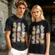 Olive green t-shirt with cute mythical monster cat graphic prints