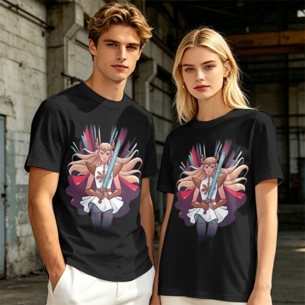 Olive T-Shirt Featuring Fantasy Warrior Princess With Sword Art