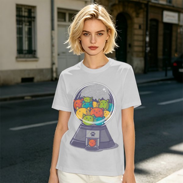 Olive T-Shirt With Cat Gumball Machine Artwork