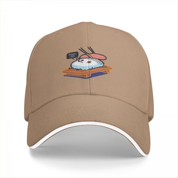 Black Baseball Cap With Cute Sushi 'Thanks Chef' Graphic Print