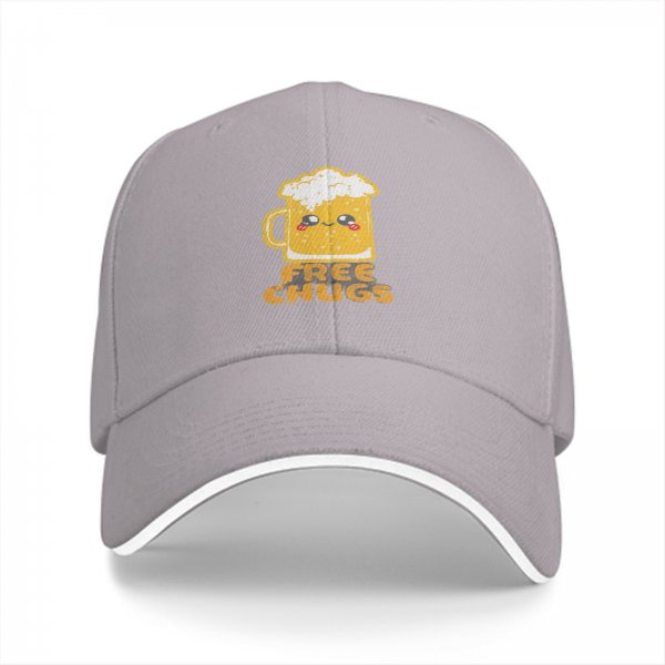 Black baseball cap with cute beer mug graphic and free chugs text