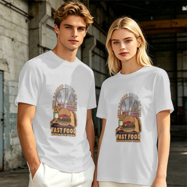 Olive T-Shirt With Sacred Fast Food Combo Graphic Print