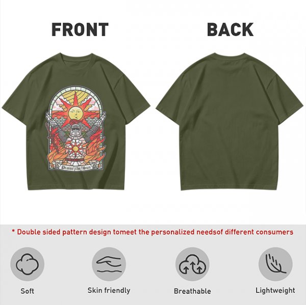 Olive T-Shirt With Stained Glass Style Praise The Sun Knight Print