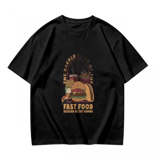 Olive T-Shirt With Sacred Fast Food Combo Graphic Print