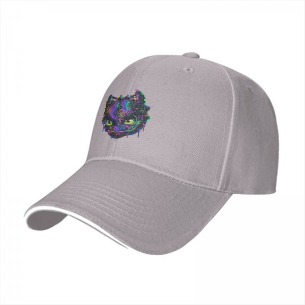 Black Baseball Cap With Neon Psychedelic Dragon Head Print