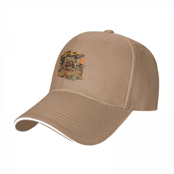 Black Baseball Cap with Vintage Themed Graphic Print